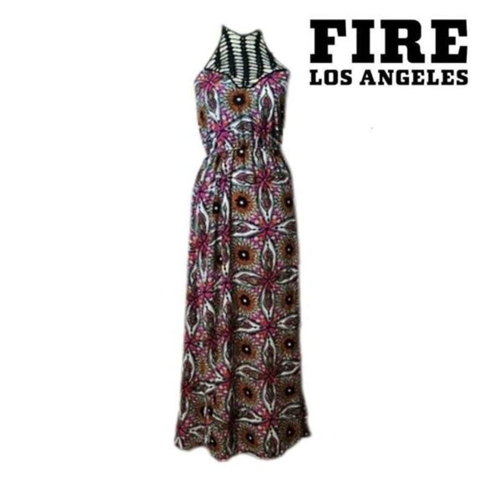 Fire Los Angeles Women's Floral Halter Neck Maxi Dress with Pockets sleeveless‎